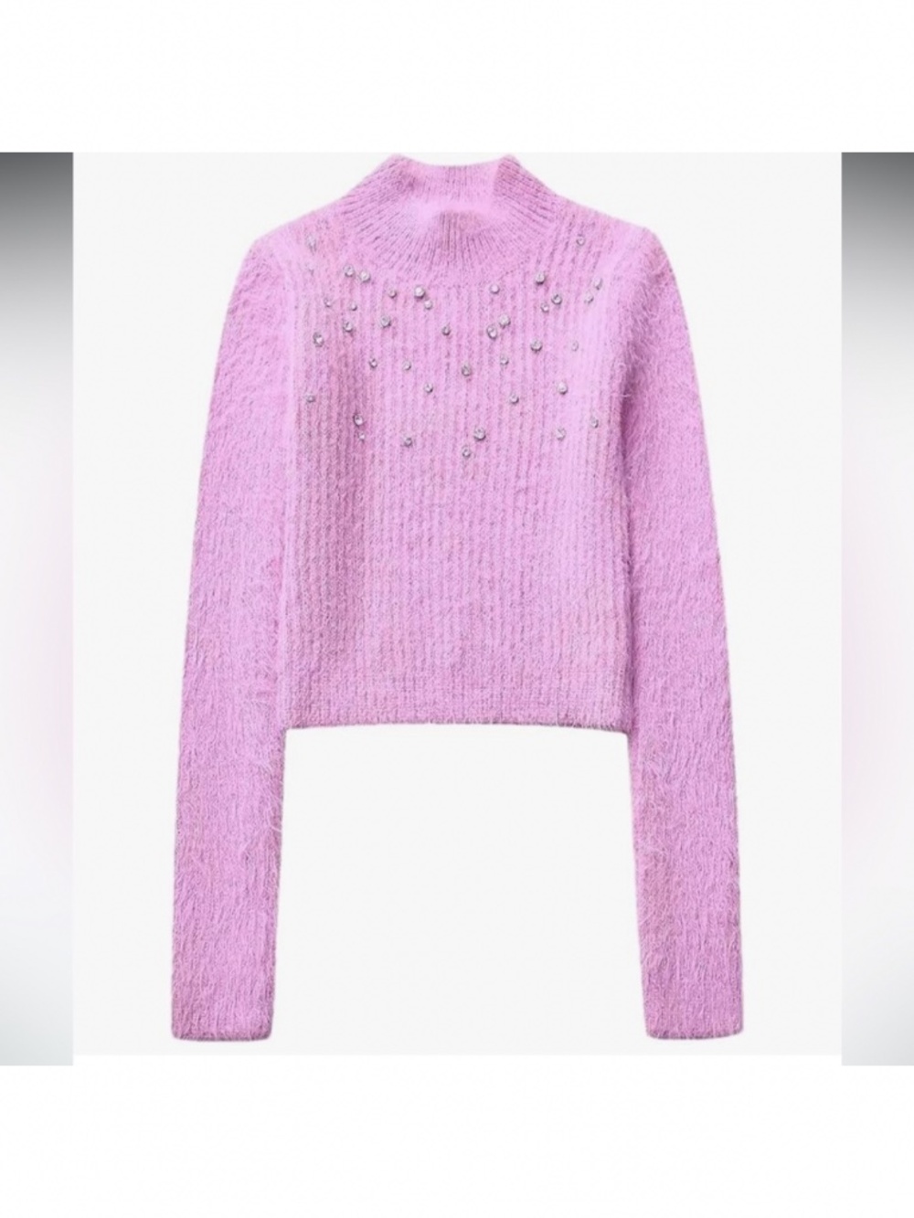 Zara pink Embellished faux fur Sweater mock neck